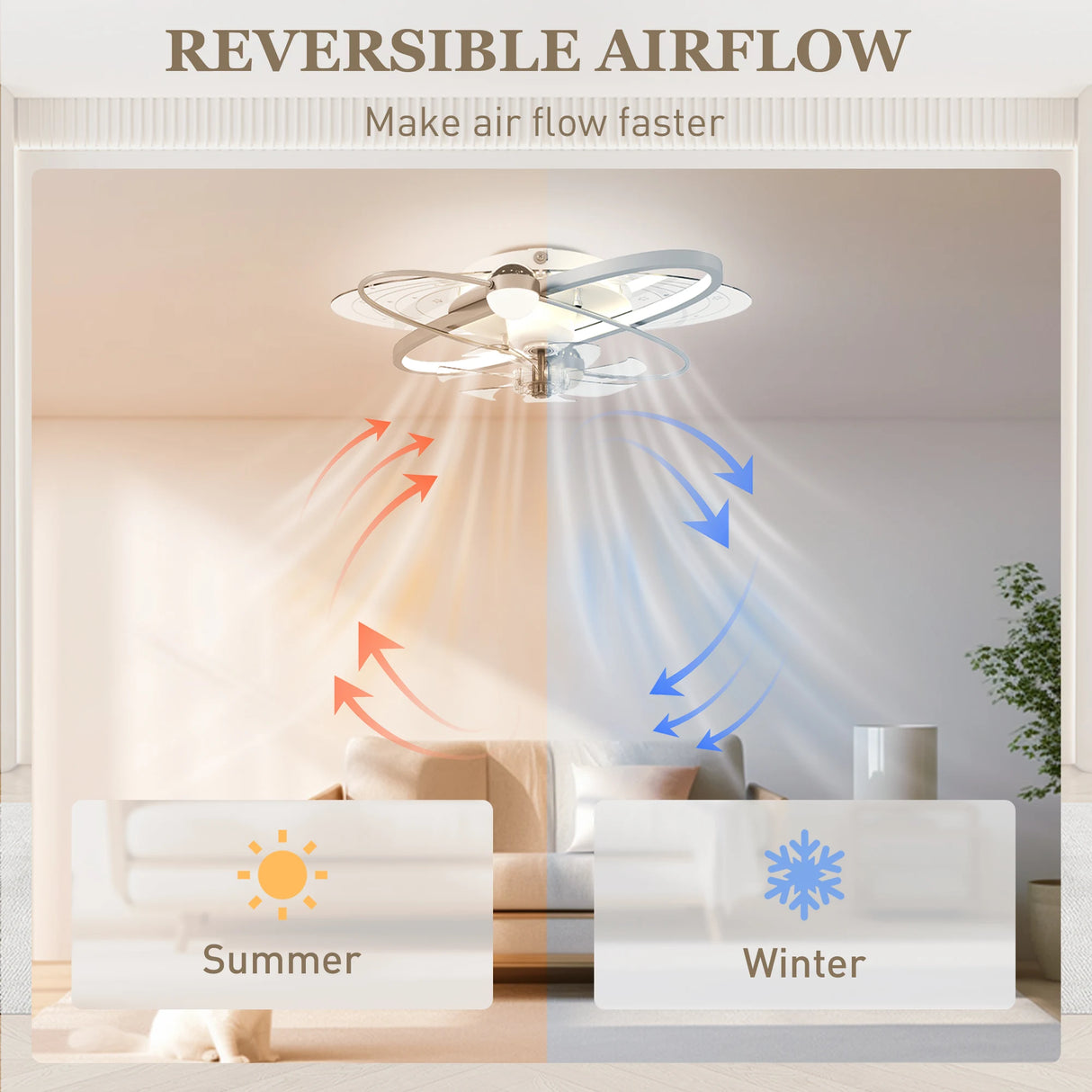 HOMCOM Ceiling Fan with Light and Remote, 3 Colour Temperatures, LED Mount Ceiling Fan Light for Bedroom, Silver Tone