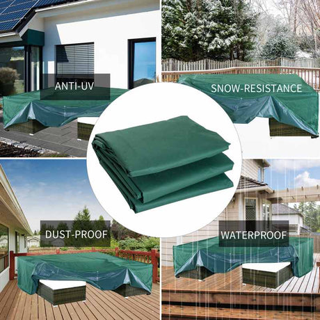 Outsunny Garden Furniture Cover, Oxford Fabric Outdoor Rectangular Rattan Furniture Cover with PE Coating, Waterproof, Windproof, Anti-UV, 222 x 155 x 67cm, Green