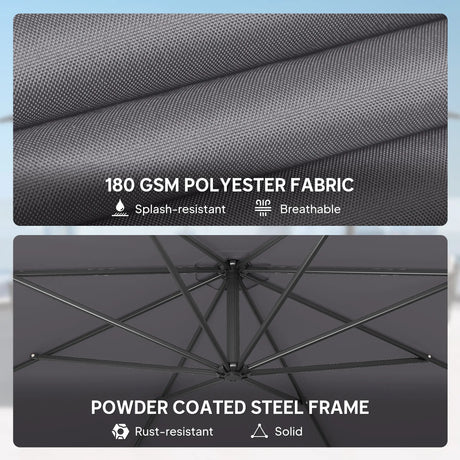 Outsunny 3 m Overhanging Cantilever Parasol, with Cross Base - Grey