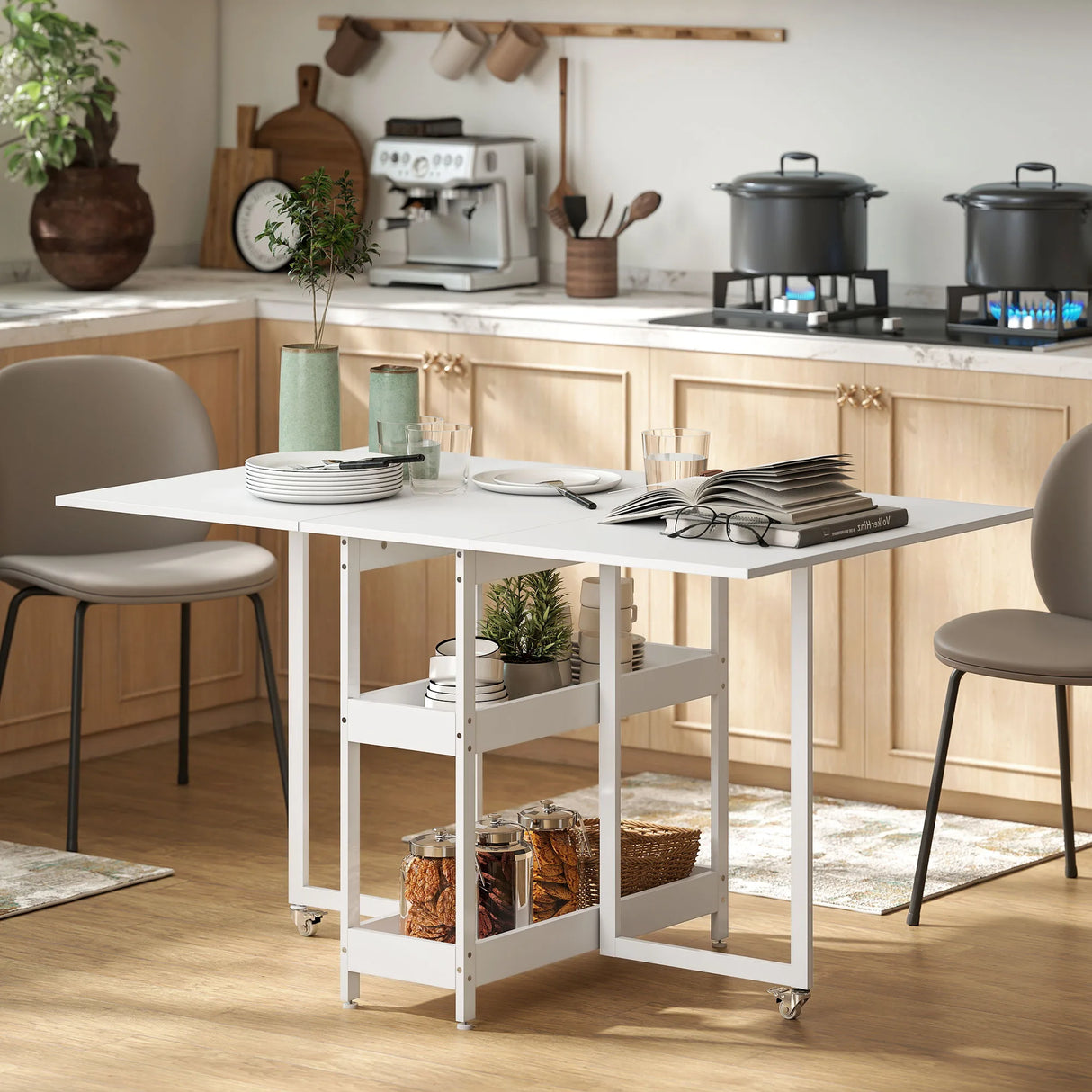 HOMCOM Four-Person Drop Leaf Table - White