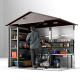 Outsunny 6 x 8ft Galvanised Steel Shed - Brown Wood-Effect