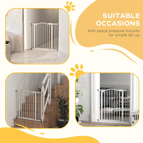 PawHut Metal 74-87cm Adjustable Pet Gate Safety Barrier w/ Auto-Close Door White