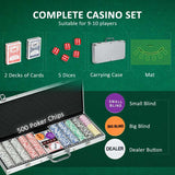 SPORTNOW 500-Piece Poker Chips Set, Poker Set with Mat, Chips, Two Card Decks, Dealer, Five Dices