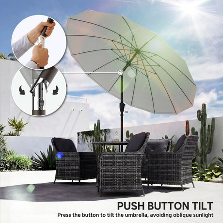 Outsunny 2 m Shanghai Garden Parasol Umbrella with 16 Fibreglass Ribs, Outdoor Parasol Sun Shade with Crank & Tilt, Light Grey