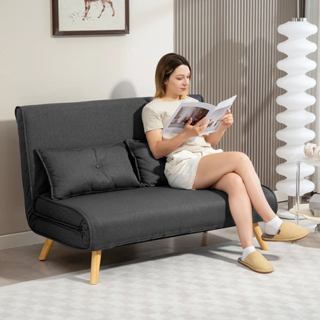HOMCOM Two-Seater Linen-Look Sofa Bed - Charcoal Grey
