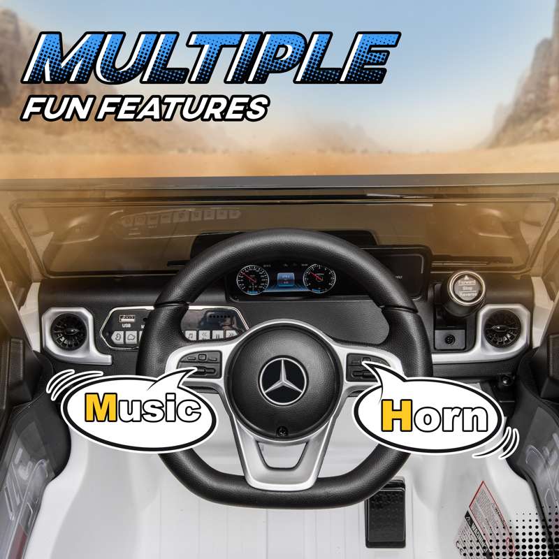 HOMCOM Mercedes Benz G500 Licensed 12V Kids Electric Ride On Car  Toy with Parental Remote Control Battery-powered 2 Motors Music Lights MP3 for 3-8 Years Old White