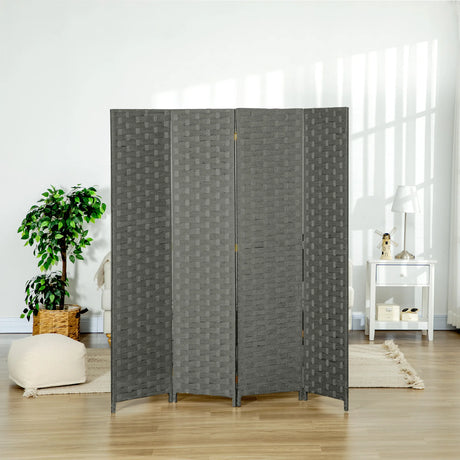 HOMCOM 4-Panel Room Dividers, Wave Fibre Freestanding Folding Privacy Screen Panels, Partition Wall Divider for Indoor Bedroom Office, 170 cm, Grey