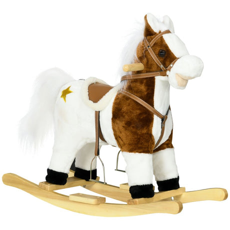 HOMCOM Rocking Horse, Ride-On Horse, with Music, Sounds, Saddle, for Ages 3-6 Years - Brown