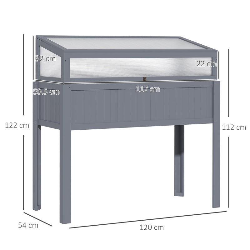 Outsunny Raised Garden Bed 2-IN-1 Wood Cold Frame Greenhouse with Elevated Garden Box, Openable Top for Flowers, Vegetables, Plants, Grey