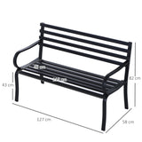 Outsunny Stylish 2 Seater Metal Garden Porch Chair Bench Stable Patio Outdoor Park Metal Bench - Black