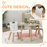 AIYAPLAY 3-Piece Kids Activity Table Set with Centre Mesh Bag, Bear-Shaped Backrest, for Arts and Crafts, Reading, Dining