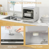 HOMCOM Table Top Dishwasher with Built-in 6L Water Tank, Mini Countertop Dishwasher with 6 Programs, 4 Place Settings, Silver Tone