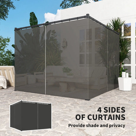 Outsunny 3 x 3(m) Retractable Pergola, Garden Gazebo Shelter with Curtains, for Grill, Patio, Deck, Charcoal Grey