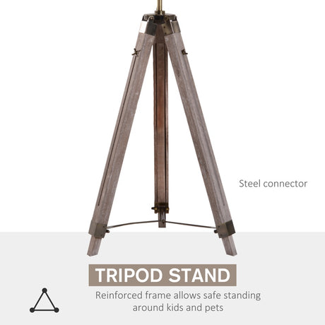 HOMCOM Industrial Tripod Floor Lamp, Nautical Searchlight with Adjustable Height, Wood Legs, E12 Lamp Base for Living Room, Bedroom, Grey and Bronze