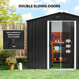Outsunny 7.7 x 5.7ft Metal Garden Shed, Galvanised Outdoor Tool Storage House with Ventilation Slots and Sliding Doors, Grey