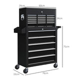HOMCOM 14 Drawer, Two-Part Tool Storage Chest on Wheels - Black