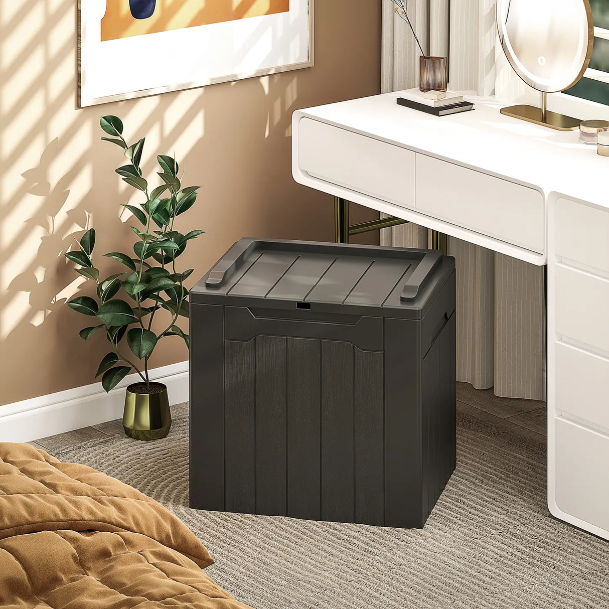 HOMCOM 107 L Plastic Storage Chest with Lid - Charcoal Grey