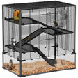 PawHut 4 Tiers Hamster Cage with Deep Tempered Glass Bottom, Hut, Running Wheel, Food Dish, Water Bottle, 78.5 x 48.5 x 80cm