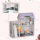 AIYAPLAY 2 Levels Dolls House with 13 Furniture Pieces, Play Set with Balcony, for Ages 3-6 Years, Multicoloured