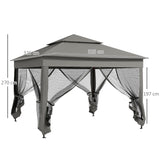 Outsunny 3 x 3(m) Pop Up Gazebo, Double-roof Garden Tent with Netting and Carry Bag, Party Event Shelter for Outdoor Patio, Dark Grey