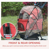 PawHut Dog Stroller with Rain Cover, Dog Pushchair One-Click Fold Trolley Jogger with EVA Wheels Brake Basket Adjustable Canopy Safety Leash for Small Dogs, Red