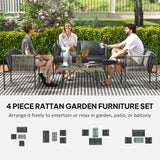 Outsunny Four-Piece Round Rattan Rope Sofa Set - Grey