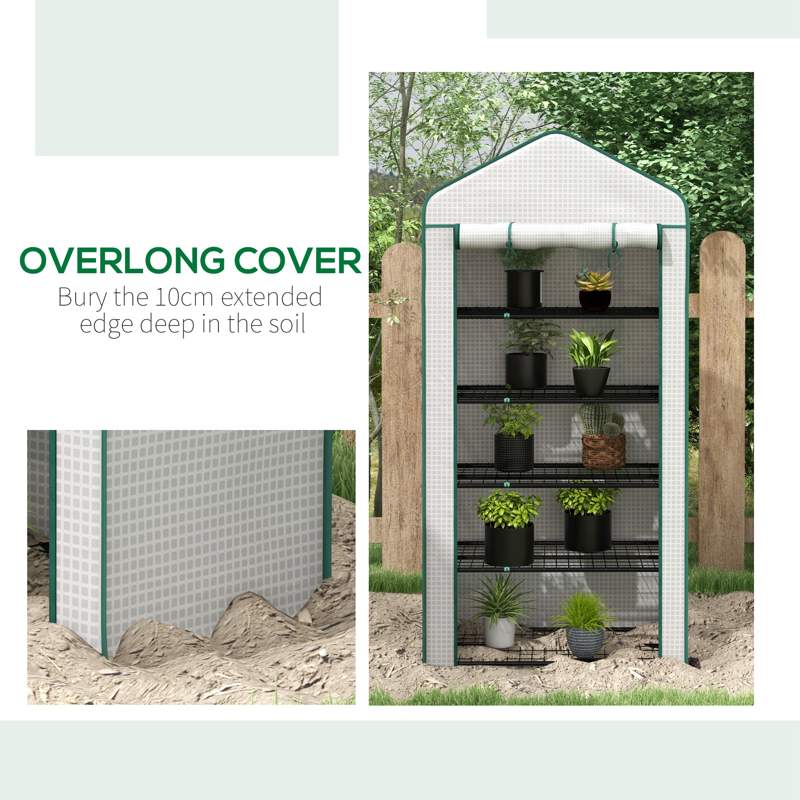 Outsunny 5 Tier Widened Mini Greenhouse with Reinforced PE Cover, Portable Indoor Outdoor Green House with Roll-up Door and Wire Shelves, 193H x 90W x 49Dcm, White