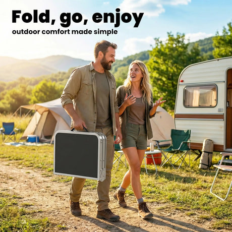 Outsunny 2ft Folding Camping Table, Picnic Table with Mesh Storage Layer, 4 Adjustable Heights and Carrying Handle, Black
