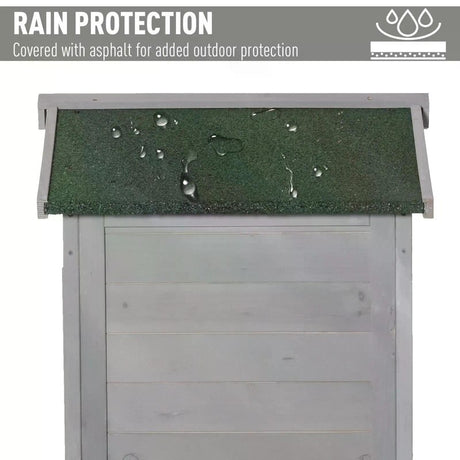 Outsunny Wooden Garden Shed, Outdoor Storage Cabinet with 2 Shelves and Hooks, Locking Organiser Outdoor Narrow Tool House, 74x55x155cm, Grey