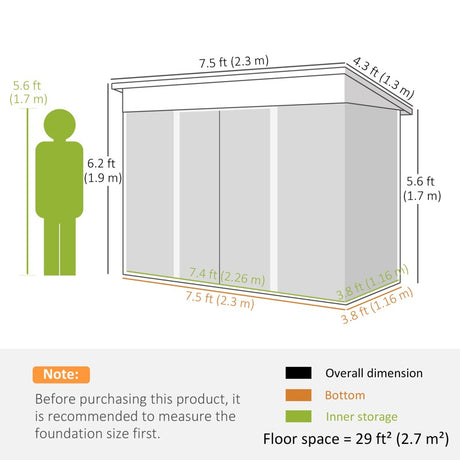 Outsunny 7.6 x 4.3ft Garden Storage Shed with Lockable Sliding Doors and Ventilation, Metal Garden Tool Storage House, Green