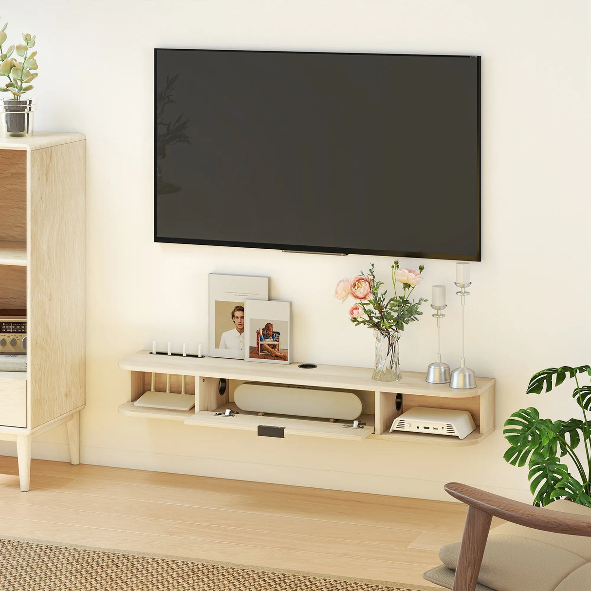 HOMCOM 120 cm Floating TV Unit for TVs up to 50 Inch - Natural