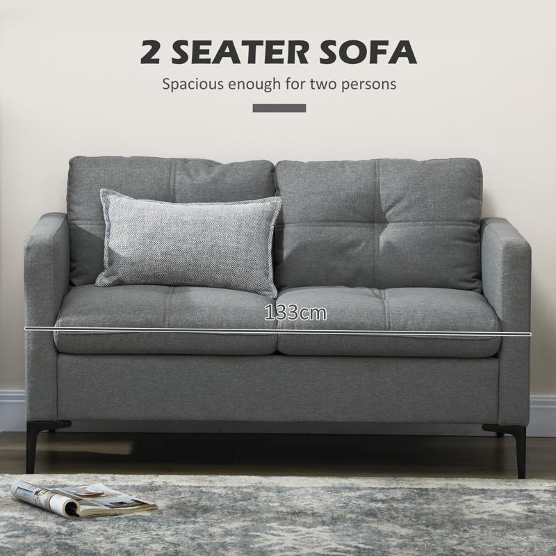 HOMCOM Two-Seater Sofa, with Steel Legs - Grey