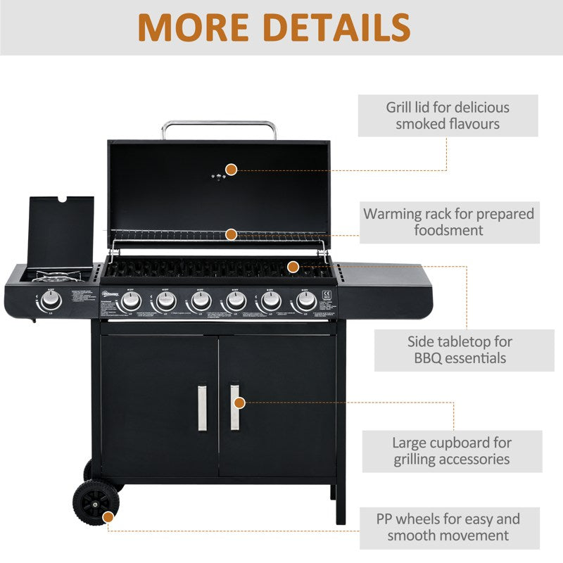 Outsunny Seven Burner Gas Grill, with Integrated Thermometer and Storage