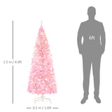 HOMCOM 5FT Tall Prelit Pencil Slim Artificial Christmas Tree with Realistic Branches, Warm White LED Lights and 408 Tips, Xmas Decoration, Pink