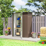 Outsunny 5ft x 3ft Metal Garden Storage Shed, Outdoor Tool Shed with Sloped Roof, Lockable Door for Tools, Equipment, Brown
