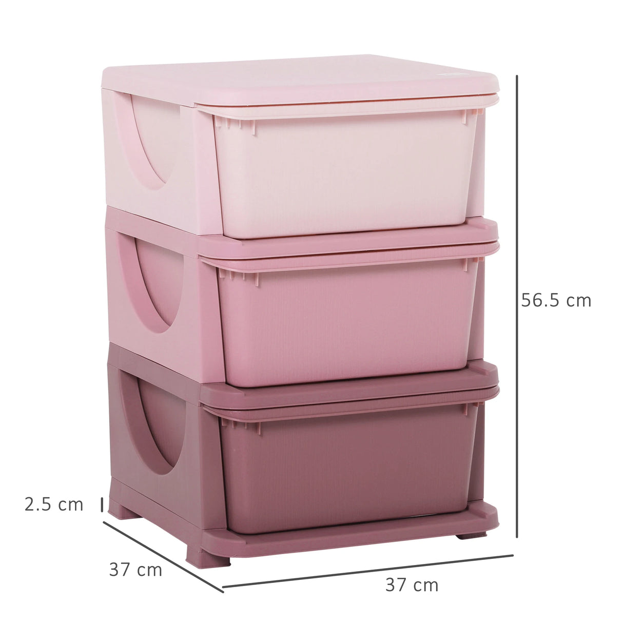 HOMCOM 3 Drawers Plastic Storage Units, 3 Tier Kids Storage Units, Children Toy Chest for Nursery, Playroom, Bedroom, Pink