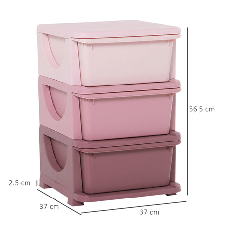 HOMCOM 3 Drawers Plastic Storage Units, 3 Tier Kids Storage Units, Children Toy Chest for Nursery, Playroom, Bedroom, Pink