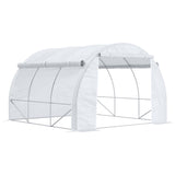 Outsunny 3 x 3 x 2 m Polytunnel Greenhouse with Roll-up Side Walls, Walk-in Grow House Tent with Steel Frame, Reinforced Cover, Zipped Door and 6 Mesh Windows for Garden, White