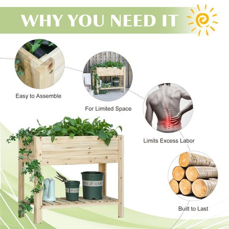 Outsunny Wooden Raised Plant Stand Outdoor Flower Bed Box with Clapboard 100 x 40 x 84cm