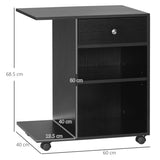 Vinsetto Mobile Printer Stand Rolling Cart Desk Side with CPU Stand Drawer Adjustable Shelf and Wheels 60cmx40cmx68.5cm Black