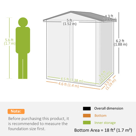 Outsunny 4.3 x 5ft Outdoor Garden Storage Shed - Grey Wood Effect