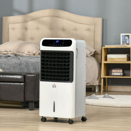 HOMCOM Mobile Air Cooler, 12L Tank Evaporative Ice Cooling Fan Water Conditioner Humidifier Unit with 3 Modes, 3 Speed, Remote, Timer, Oscillating for Home Bedroom