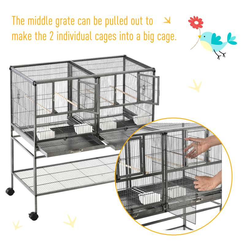 PawHut Large Bird Cage Parrot Cage with Divider, Slide Tray for Finch Canaries Parakeets Cockatiels, 95 x 45.5 x 102 cm