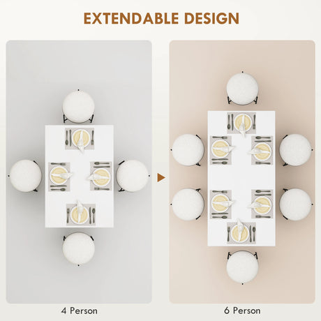 HOMCOM Extending Six-Person High Gloss Dining Table - White