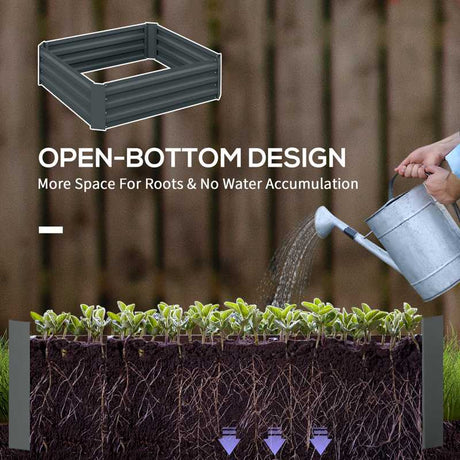 Outsunny Set of 2 291L Raised Garden Bed, Elevated Galvanised Planter Box for Flowers, Herbs, 100x100x30cm, Dark Grey