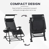 Outsunny Garden Rocking Chair Folding Recliner Outdoor Adjustable Sun Lounger Rocker Zero-Gravity Seat with Headrest Side Holder Patio Deck - Black