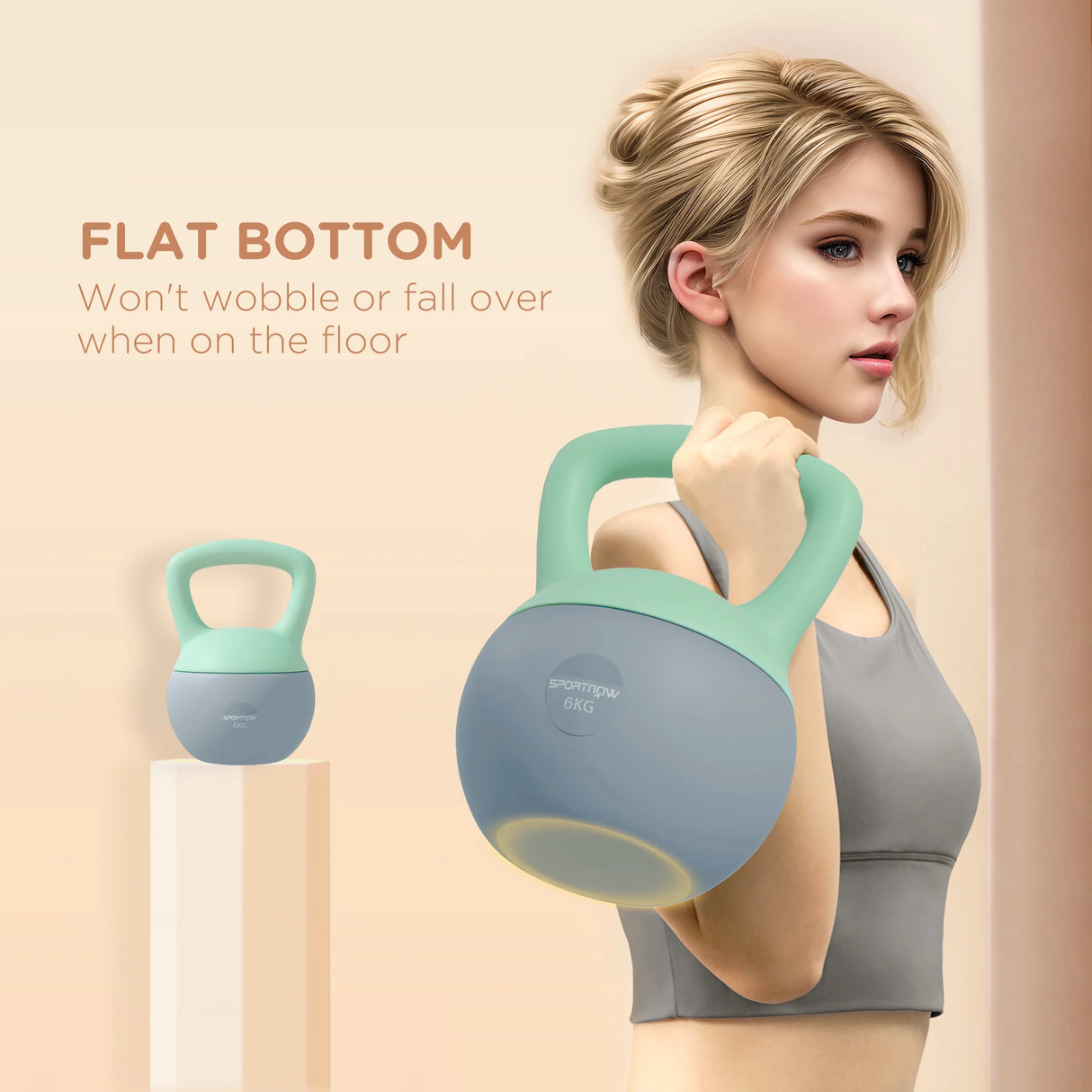 SPORTNOW 6KG Soft Kettlebell, Kettlebell with Non-Slip Handle for Home Gym, Weight Lifting, Strength Training, Green/Grey