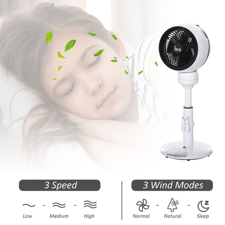 HOMCOM 9'' Air Circulator Fan 3 Speed 3 Mode, 70° Oscillation 90° Vertical Tilt, Height Adjustable, Remote Controller, for Living Room, Bedroom, Office, Black and White