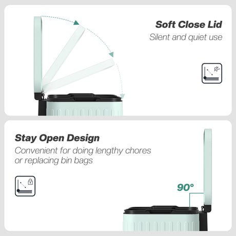HOMCOM Dual Kitchen Bin, 2 x 20L Double Bin for Recycling and Waste, Fingerprint-proof Pedal Bin with Soft-Close Lid, Removable Inner Buckets, Green