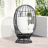 Outsunny Swivel Egg Chair, Rattan Outdoor Chair with Cushion and Pillow for Balcony, Garden, Patio, Black